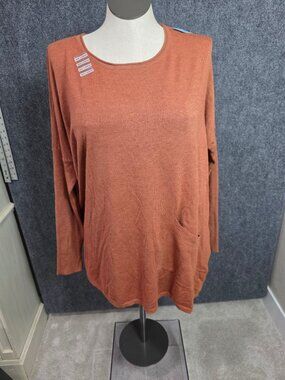 A Beautiful Soul Womens Rust Orange Knit Top With Front Pocket 2XL/3XL